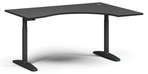 Výškově nastavitelný stůl OBOL, elektrický, 675-1325 mm, ergonomický pravý, deska 1600x1200 mm, černá podnož, grafit