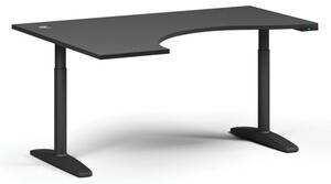 Výškově nastavitelný stůl OBOL, elektrický, 675-1325 mm, ergonomický levý, deska 1600x1200 mm, černá zaoblená podnož, grafit