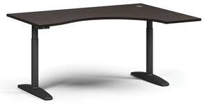 Výškově nastavitelný stůl OBOL, elektrický, 675-1325 mm, ergonomický pravý, deska 1600x1200 mm, černá zaoblená podnož, wenge