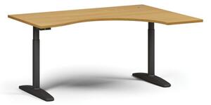 Výškově nastavitelný stůl OBOL, elektrický, 675-1325 mm, ergonomický pravý, deska 1600x1200 mm, černá podnož, buk