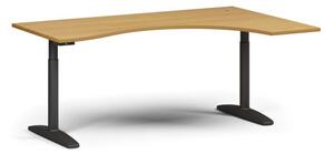 Výškově nastavitelný stůl OBOL, elektrický, 675-1325 mm, ergonomický pravý, deska 1800x1200 mm, černá podnož, buk