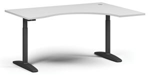 Výškově nastavitelný stůl OBOL, elektrický, 675-1325 mm, ergonomický pravý, deska 1600x1200 mm, černá podnož, bílá
