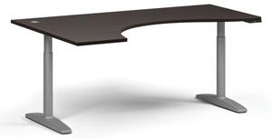 Výškově nastavitelný stůl OBOL, elektrický, 675-1325 mm, ergonomický levý, deska 1800x1200 mm, šedá zaoblená podnož, wenge