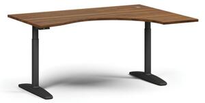 Výškově nastavitelný stůl OBOL, elektrický, 675-1325 mm, ergonomický pravý, deska 1600x1200 mm, černá podnož, ořech
