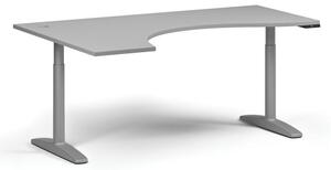 Výškově nastavitelný stůl OBOL, elektrický, 675-1325 mm, ergonomický levý, deska 1800x1200 mm, šedá podnož, šedá