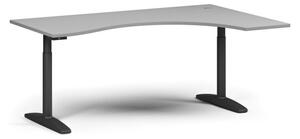 Výškově nastavitelný stůl OBOL, elektrický, 675-1325 mm, ergonomický pravý, deska 1800x1200 mm, černá podnož, šedá