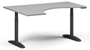 Výškově nastavitelný stůl OBOL, elektrický, 675-1325 mm, ergonomický levý, deska 1600x1200 mm, černá podnož, šedá