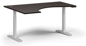 Výškově nastavitelný stůl ULIX, elektrický, 675-1325 mm, ergonomický levý, deska 1600x1200 mm, bílá podnož, wenge