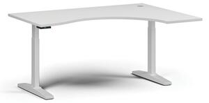 Výškově nastavitelný stůl, elektrický, 675-1325 mm, ergonomický pravý, deska 1600x1200 mm, bílá podnož, bílá