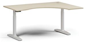 Výškově nastavitelný stůl, elektrický, 675-1325 mm, ergonomický pravý, deska 1600x1200 mm, bílá podnož, ořech