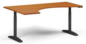 Výškově nastavitelný stůl OBOL, elektrický, 675-1325 mm, ergonomický levý, deska 1800x1200 mm, černá podnož, třešeň