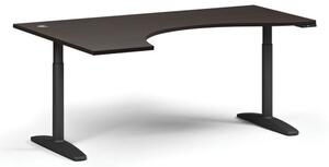Výškově nastavitelný stůl OBOL, elektrický, 675-1325 mm, ergonomický levý, deska 1800x1200 mm, černá podnož, wenge
