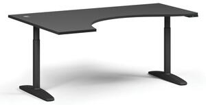 Výškově nastavitelný stůl OBOL, elektrický, 675-1325 mm, ergonomický levý, deska 1800x1200 mm, černá podnož, grafit