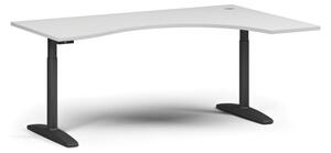 Výškově nastavitelný stůl OBOL, elektrický, 675-1325 mm, ergonomický pravý, deska 1800x1200 mm, černá podnož, bílá