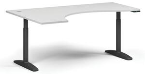 Výškově nastavitelný stůl OBOL, elektrický, 675-1325 mm, ergonomický levý, deska 1800x1200 mm, černá podnož, bílá