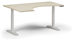 Výškově nastavitelný stůl, elektrický, 675-1325 mm, ergonomický levý, deska 1600x1200 mm, bílá podnož, šedá
