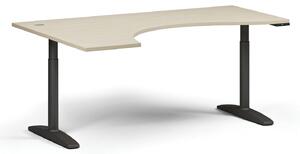 Výškově nastavitelný stůl OBOL, elektrický, 675-1325 mm, ergonomický levý, deska 1800x1200 mm, černá zaoblená podnož, bílá