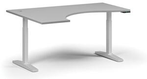 Výškově nastavitelný stůl ULIX, elektrický, 675-1325 mm, ergonomický levý, deska 1600x1200 mm, bílá podnož, šedá