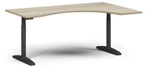 Výškově nastavitelný stůl OBOL, elektrický, 675-1325 mm, ergonomický pravý, deska 1800x1200 mm, černá zaoblená podnož, dub přírodní
