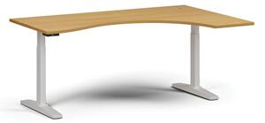 Výškově nastavitelný stůl ULIX, elektrický, 675-1325 mm, ergonomický pravý, deska 1800x1200 mm, bílá podnož, buk