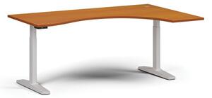 Výškově nastavitelný stůl, elektrický, 675-1325 mm, ergonomický pravý, deska 1800x1200 mm, bílá podnož, třešeň