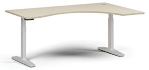 Výškově nastavitelný stůl, elektrický, 675-1325 mm, ergonomický pravý, deska 1800x1200 mm, bílá podnož, bříza