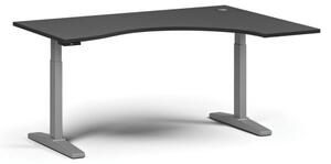 Výškově nastavitelný stůl, elektrický, 675-1325 mm, ergonomický pravý, deska 1600x1200 mm, šedá podnož, grafit