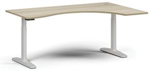 Výškově nastavitelný stůl, elektrický, 675-1325 mm, ergonomický pravý, deska 1800x1200 mm, bílá podnož, dub přírodní