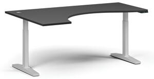 Výškově nastavitelný stůl, elektrický, 675-1325 mm, ergonomický levý, deska 1800x1200 mm, bílá podnož, grafit