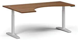 Výškově nastavitelný stůl, elektrický, 675-1325 mm, ergonomický levý, deska 1800x1200 mm, bílá podnož, ořech