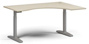 Výškově nastavitelný stůl, elektrický, 675-1325 mm, ergonomický pravý, deska 1600x1200 mm, šedá podnož, ořech