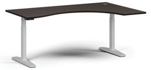 Výškově nastavitelný stůl ULIX, elektrický, 675-1325 mm, ergonomický pravý, deska 1800x1200 mm, bílá podnož, wenge