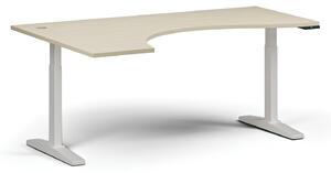 Výškově nastavitelný stůl, elektrický, 675-1325 mm, ergonomický levý, deska 1800x1200 mm, bílá podnož, třešeň