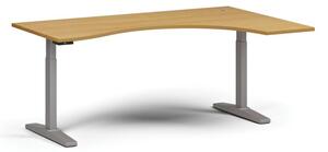 Výškově nastavitelný stůl, elektrický, 675-1325 mm, ergonomický pravý, deska 1800x1200 mm, šedá podnož, buk