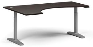 Výškově nastavitelný stůl, elektrický, 675-1325 mm, ergonomický levý, deska 1800x1200 mm, šedá podnož, wenge