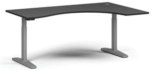 Výškově nastavitelný stůl ULIX, elektrický, 675-1325 mm, ergonomický pravý, deska 1800x1200 mm, šedá podnož, grafit