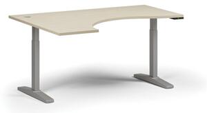 Výškově nastavitelný stůl, elektrický, 675-1325 mm, ergonomický levý, deska 1600x1200 mm, šedá podnož, bříza