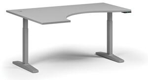 Výškově nastavitelný stůl ULIX, elektrický, 675-1325 mm, ergonomický levý, deska 1600x1200 mm, šedá podnož, šedá