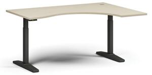 Výškově nastavitelný stůl, elektrický, 675-1325 mm, ergonomický pravý, deska 1600x1200 mm, černá podnož, bříza