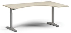 Výškově nastavitelný stůl, elektrický, 675-1325 mm, ergonomický pravý, deska 1800x1200 mm, šedá podnož, wenge
