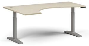 Výškově nastavitelný stůl, elektrický, 675-1325 mm, ergonomický levý, deska 1800x1200 mm, šedá podnož, buk