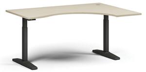 Výškově nastavitelný stůl, elektrický, 675-1325 mm, ergonomický pravý, deska 1600x1200 mm, černá podnož, buk