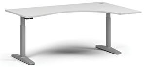Výškově nastavitelný stůl, elektrický, 675-1325 mm, ergonomický pravý, deska 1800x1200 mm, šedá podnož, bílá