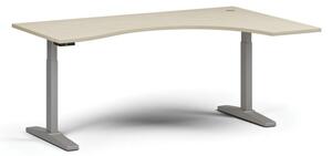 Výškově nastavitelný stůl, elektrický, 675-1325 mm, ergonomický pravý, deska 1800x1200 mm, šedá podnož, bříza