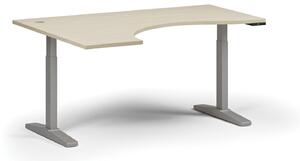 Výškově nastavitelný stůl, elektrický, 675-1325 mm, ergonomický levý, deska 1600x1200 mm, šedá podnož, třešeň