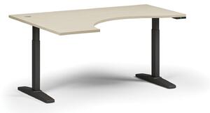 Výškově nastavitelný stůl, elektrický, 675-1325 mm, ergonomický levý, deska 1600x1200 mm, černá podnož, wenge