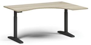 Výškově nastavitelný stůl, elektrický, 675-1325 mm, ergonomický pravý, deska 1600x1200 mm, černá podnož, dub přírodní