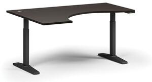 Výškově nastavitelný stůl ULIX, elektrický, 675-1325 mm, ergonomický levý, deska 1600x1200 mm, černá podnož, wenge