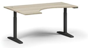 Výškově nastavitelný stůl ULIX, elektrický, 675-1325 mm, ergonomický levý, deska 1600x1200 mm, černá podnož, dub přírodní