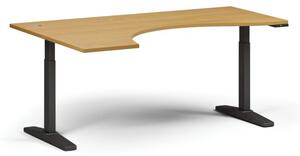 Výškově nastavitelný stůl, elektrický, 675-1325 mm, ergonomický levý, deska 1800x1200 mm, černá podnož, buk